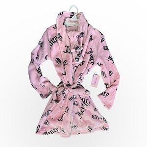 Juicy Couture Girls Pink Fleece Robe + Bow Headband Set • Size M (6–8) • NWT